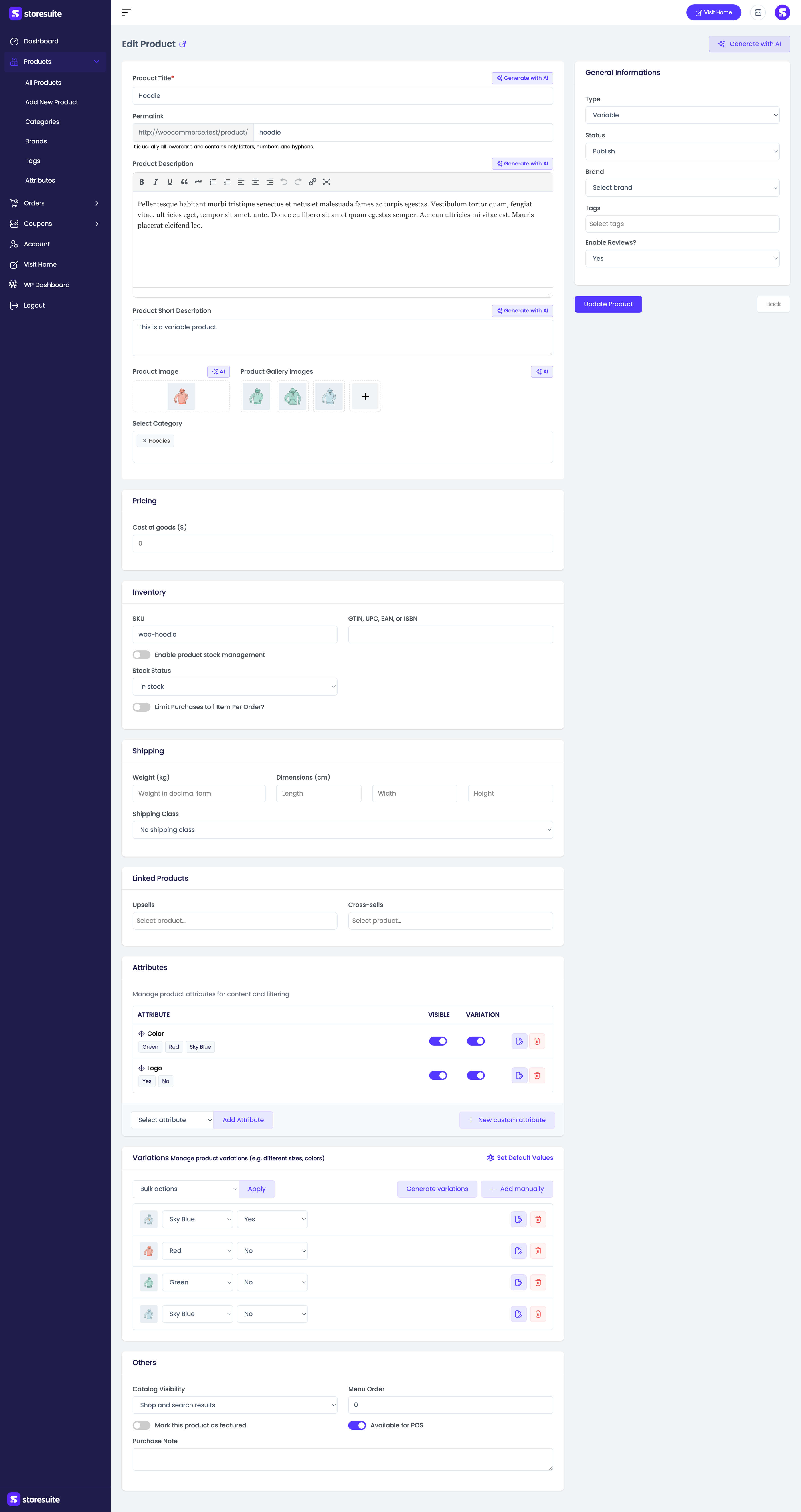 Editing a variable product