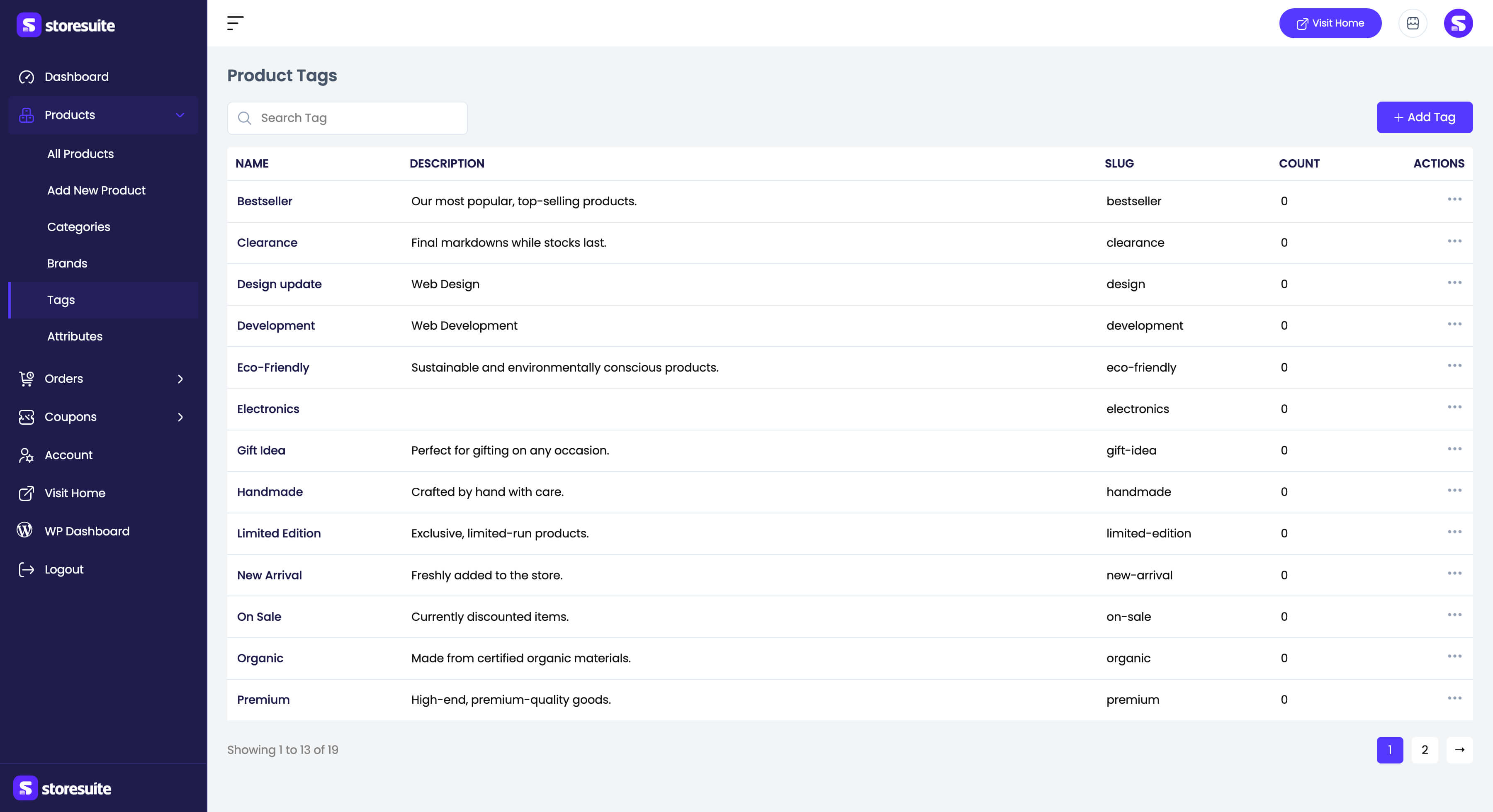 The product tags list